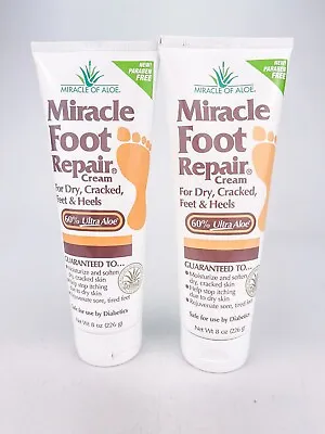 Miracle Of Aloe Foot Repair Cream For Dry Cracked Feet 8 Oz Each Lot Of 2 • $29.95