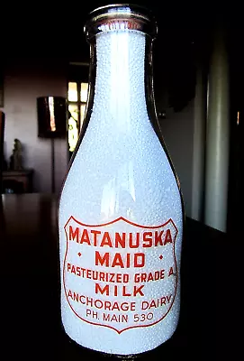 TRPQ 1940's MATANUSKA MAID Anchorage ALASKA Quart AK. Dairy Milk Bottle ESKIMO • $241.50