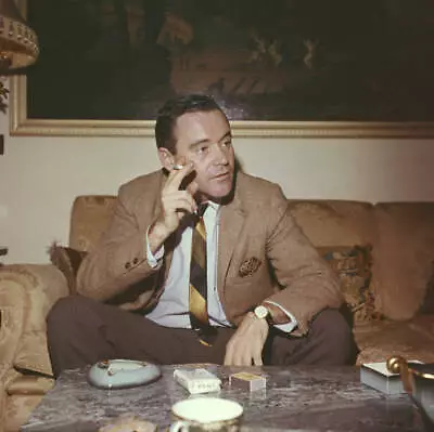 Jack Lemmon Seated On A Sofa Smoking A Cigarette During A Vis 1960s Old Photo • $9