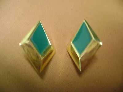 Vintage Blue Enamel 4 Sided  Gold Tone Clip On Earrings • $5.99