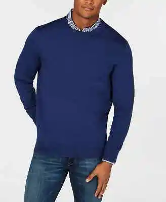 Club Room Men's Crewneck Merino Wool Blend Pullover Sweater Crew Blue Heather • $13.49