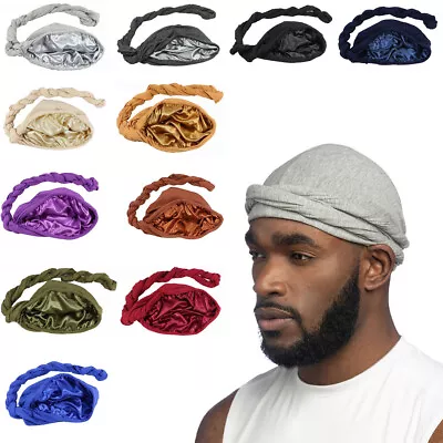 Mens Turban Head Wrap Satin Lined Head Scarf Elastic Headband Caps Halo Hijab • $10.59