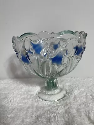 Mikasa Crystal Bluebells Green Blue Footed Glass Bowl • $29.99