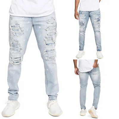 Victorious Men's Distressed Paint Splatter Faded And Patched Jeans DL1361 DL1366 • $34.95