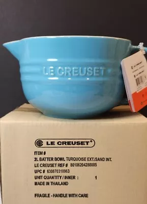 Le Creuset Stoneware Batter Bowl 2 Qts Turquoise Exterior Sand Interior NIB • $72.99