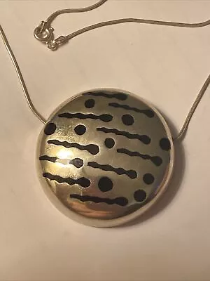 Necklace Mexican Sterling Black Enamel Swimming Sperm Mid Century Modern 30 Gram • £67.15