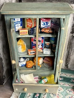 Vintage Artisan Miniature Dollhouse Green UK Filled Pantry Cabinet Groceries • $39.99