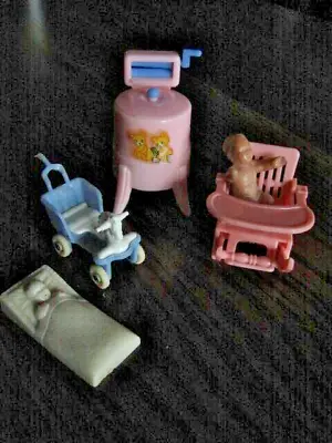 Vtg 5 Pc Ideal Doll House Plastic Baby Rocking/ Hi Chair Wash Machine Stroller • $9.95