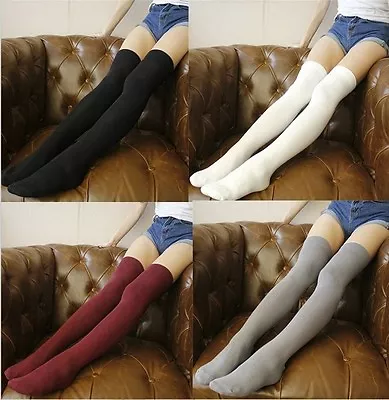 Ladies Over The Knee Thigh High Womens Stretch Girls Cotton Socks One Size 4 - 7 • £3.99