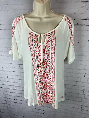 S.Oliver Cold Shoulder Top Size 4/6 Women's White Red Aztec Print *FLAW (AAE) • $11.99