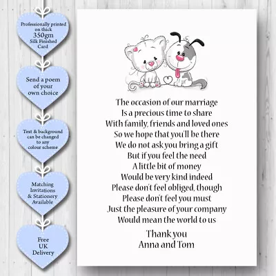 10 Personalised Wedding Honeymoon Gift Money Poem Cards Honeymoon Wish Inserts • £2.50