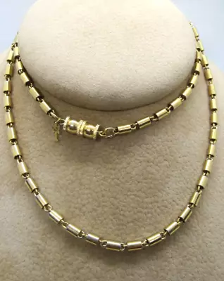 1950s VTG Crown Trifari Bar Chain Necklace Gold Tone Minimalist Barrel Clasp 24  • $22.50