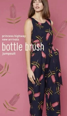 $49 • Buy Princess Highway Floral Blue Bottle Brush Jumpsuit Wide Leg One Piece Crop Sz 10