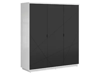 New Contemporary 3 Doors Wardrobe Bedroom Storage Matte Black/white Gloss • £768