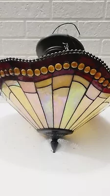 Quoizel Tiffany Style? Stained Slag Glass Ceiling Mount Light • $100