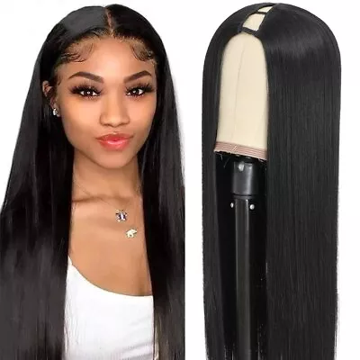 150% Density Black U Part Wigs 16~30 Inch Long Straight Synthetic Glueless Wigs • $28.49