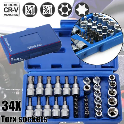 34pcs Torx Star Sockets & Bit Set Male Female E-torx Security Bits 3/8 1/4 Drive • $22.29