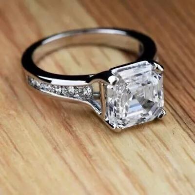 2 Ct Asscher Cut CZ Solitaire Engagement Wedding Ring In 935 Argentium Silver • $158
