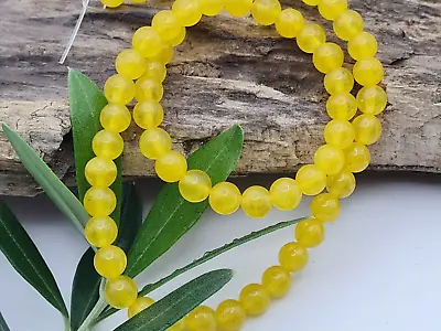 £4.01 • Buy Malaysia Jade Gemstone Beads Round Strand 37 Cm Ø 6 Mm Lemons Dyed Yellow