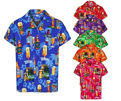 Mens Hawaiian Shirt Beer Bottle Stag Fancy Dress Palm Beach Holiday Summer Aloha • £11.95