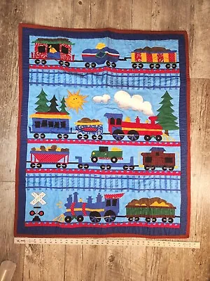 Handmade Train Nursery Quilt Toddler Bed Crib Baby Blanket Wall Hanging 34x40 • $24.99
