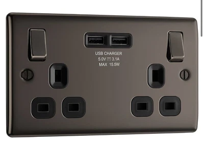 £32.99 • Buy BG Black Nickel  13A Double USB Plug Wall Socket 2 Gang Fast Charging