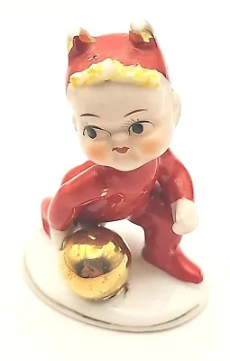 Vintage Lefton 3  Devil Ceramic Figurine Red Pixie Elf Bowling Rare Japan • $19.70