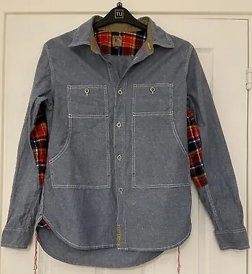 £44.50 • Buy PRPS Longsleeve Shirt / Overshirt Small Speckled Denim Look With Tartan Patches