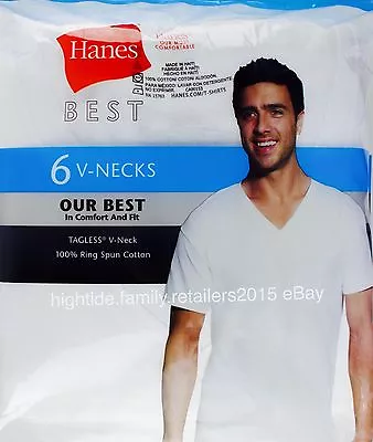 Hanes Best Men's V-Necks Tagless Undershirt Underwear T Shirt Tee White 6 Pack • $32.09