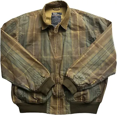 Vintage Polo Ralph Lauren Waxed Cotton Plaid Jacket Corduroy Collar Mens Size XL • $74.95