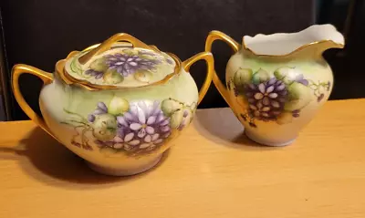 H C Royal Bavaria Heinrich Creamer And Sugar Bowl Violets • $43.69