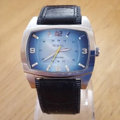 £0.99 • Buy Mens Square Retro TV Design Sequel London Blue Face Analogue Watch New In Box
