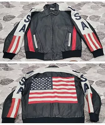 Vintage SEXTON American Flag USA Leather Biker Bomber Jacket Men Large/XL • $42.99