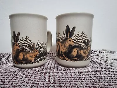 2 X Vintage Ceramic Rabbit Bunnies Hare Stoneware Brown Tea Coffee Mug Korea • £9.99