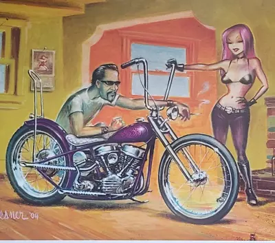 $49.99 • Buy Signed Keith WEESNER Poster Vtg Rigid Harley PanHead Chopper Print Biker Chick