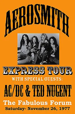 $12 • Buy Aerosmith With AC/DC & Ted Nugent At L.A. Forum Concert Poster 1977   12x18