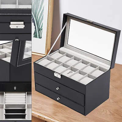 3-Layer Jewelry Storage Box 25 Slots Watch Sunglasses Organizer Display Case • $46.55