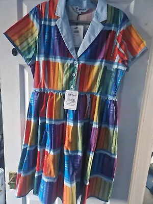 Harkel Rainbow Book Dress Sz 18 Bnwt Rare Fit And Flare Retro Collar Plus Size • £48.99