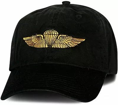 Marine Corps Cap Marine Navy Jump Wings Gold Stitch Embroidered Black Hat USMC • $20.97