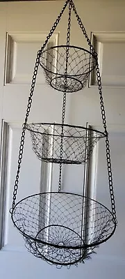 Vintage 3 Tier Hanging Fruit Basket Black Metal • $44