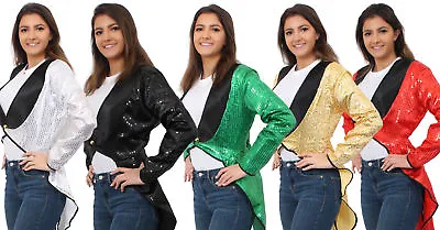 Ladies Sequin Tailcoat Dance Troupe School Womens Girls Costume Glitter • £14.99