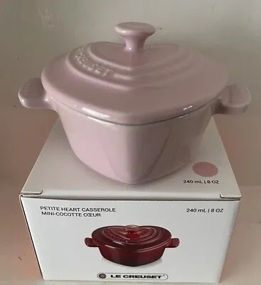 Le Creuset Petite Heart Casserole With Lid - Ramekin Stoneware Chiffon Pink NEW • £39.99