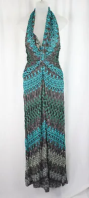 Missoni Blue Green Multi Print  Ruched Belt Accent Long Halter Dress Size 40 6 • $299