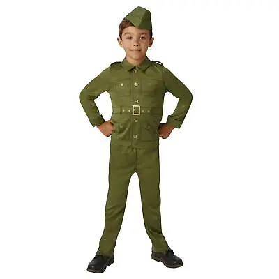 Childrens WW2 Soldier Boy Costume Army Military Uniform History Kids Fancy Dress • £14.48