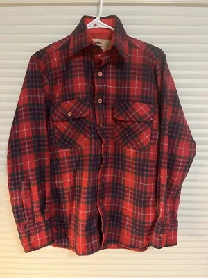$8.88 • Buy Vintage Camel Mens Flannel Plaid Red/Black 85% Reprocessed Wool Shirt