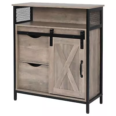 Floor Storage Cabinet With 2 Adjustable Drawers & Barn Doors Standing Cupboard • $87.99