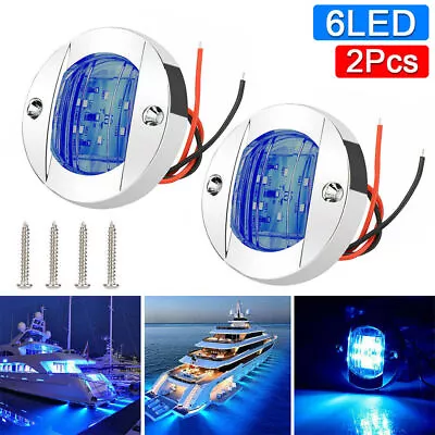 2X Round Marine Boat LED Courtesy Lights Cabin Deck Stern Navigation Light Blue • $8.99