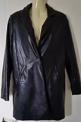 Women's Nasty Gal Black Faux Leather Mac Mackintosh Coat Small • $25.27