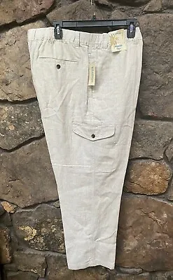 CARIBBEAN 100% Linen Drawstring Cargo Pants Trousers Flat Front NATURAL NWT$89 • $24.99