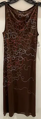 Vivienne Tam 90s Y2k Brown Sheer Mesh Embroidered Dress Size 0 Originally $340 • $182.99